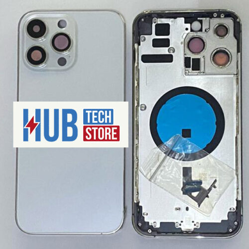 SCOCCA POSTERIORE BACK COVER + FRAME COMPLETA PER IPHONE 14 PRO MAX - BIANCO-SILVER