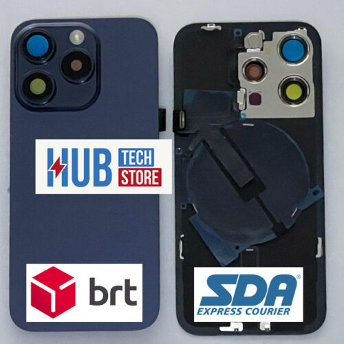 BACK COVER VETRO SCOCCA POSTERIORE IPHONE 15 PRO COMPLETO + MAGSAFE + MODULO WIRELESS + FLASH + TELAIO – TITANIO BLUE