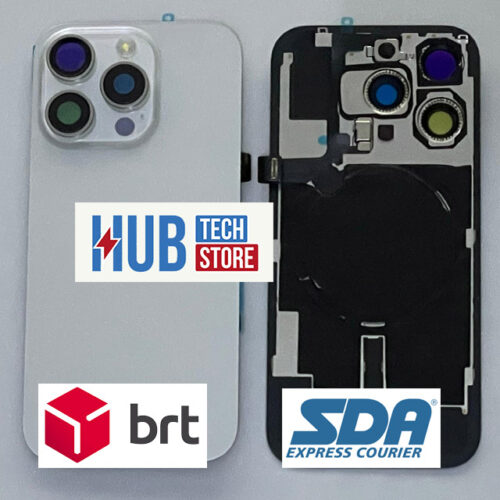 BACK COVER VETRO SCOCCA POSTERIORE IPHONE 15 PRO COMPLETO + MAGSAFE + MODULO WIRELESS + FLASH + TELAIO – TITANIO BIANCO