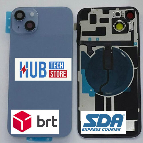 BACK COVER SCOCCA POSTERIORE FRAME VETRO PER IPHONE 14 CON MAG + FLASH + WIRELESS - BLUE