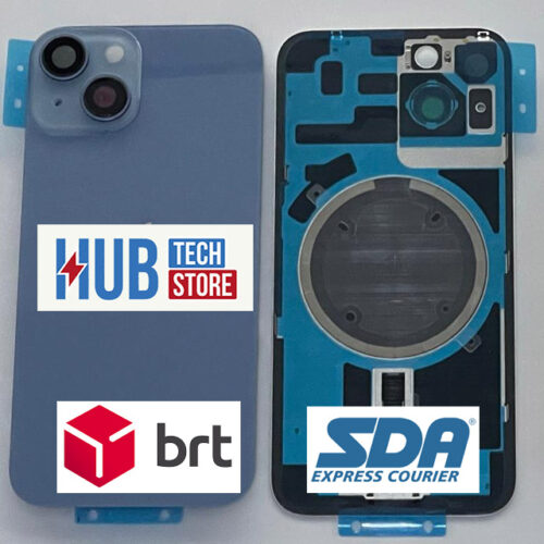 BACK COVER SCOCCA POSTERIORE FRAME VETRO PER IPHONE 14 PLUS CON MAG - BLUE