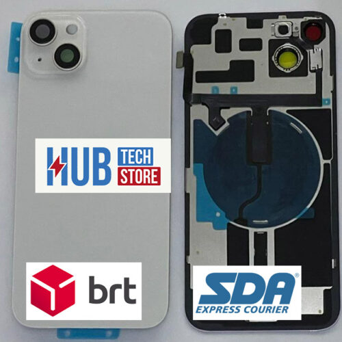 BACK COVER SCOCCA POSTERIORE FRAME VETRO PER IPHONE 14 CON MAG + FLASH + WIRELESS - BIANCO