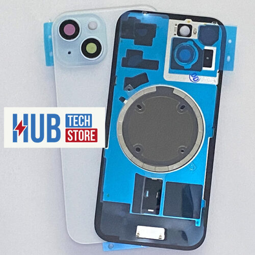 BACK COVER VETRO SCOCCA POSTERIORE PER IPHONE 15 PLUS COMPLETO + MAGSAFE + TELAIO - BIANCO